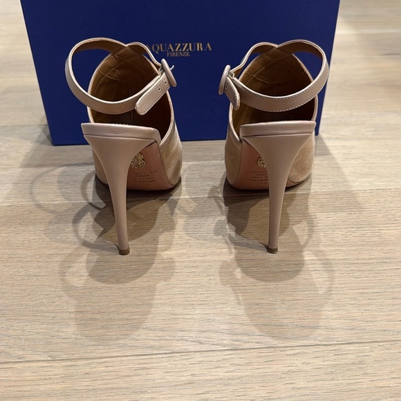 Aquazzura Tan Suede Peep-toe Stiletto Heels - Picture 4 of 6